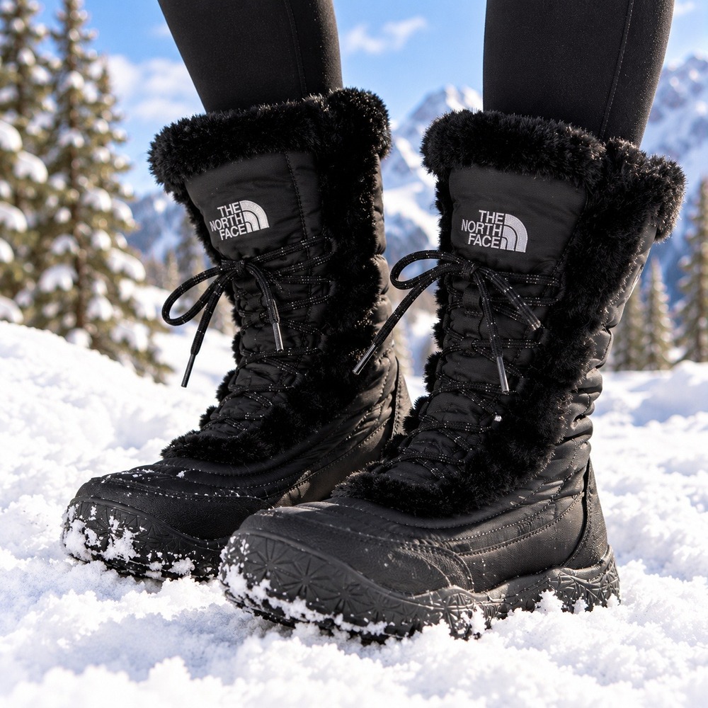 The North Face Nuptse Purna Snow Boots Womens 9.5 Black Faux Fur Water Resistant